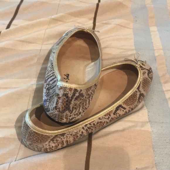Snake print patent with gold ribbon , ballet flat - Picture 2 of 9